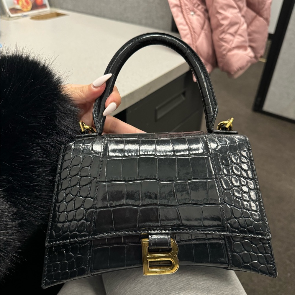 Balenciaga Black Croc-Embossed Crossbody Bag